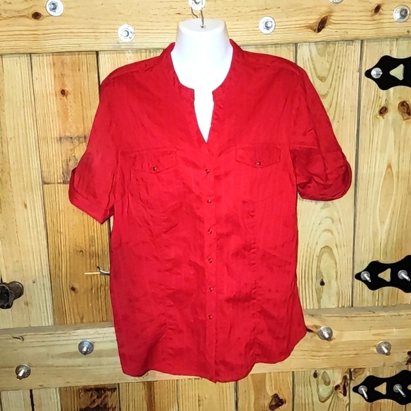 Faded Glory Tops - Faded Glory Stretch Womans Red Button Down Shirt Top Blouse Size Xl